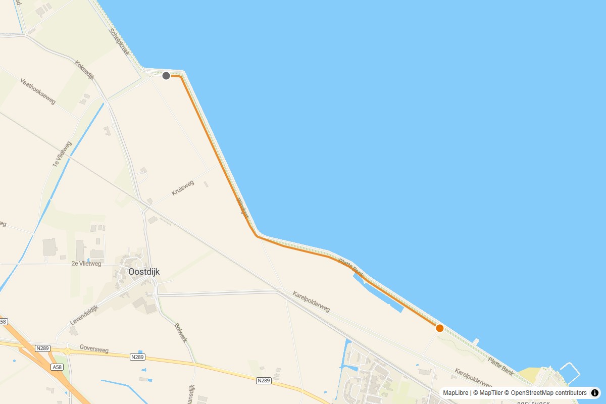 Overzichtskaart van de gravelroute #07 Gravelstrook Platte bank Windgat bij Krabbendijke