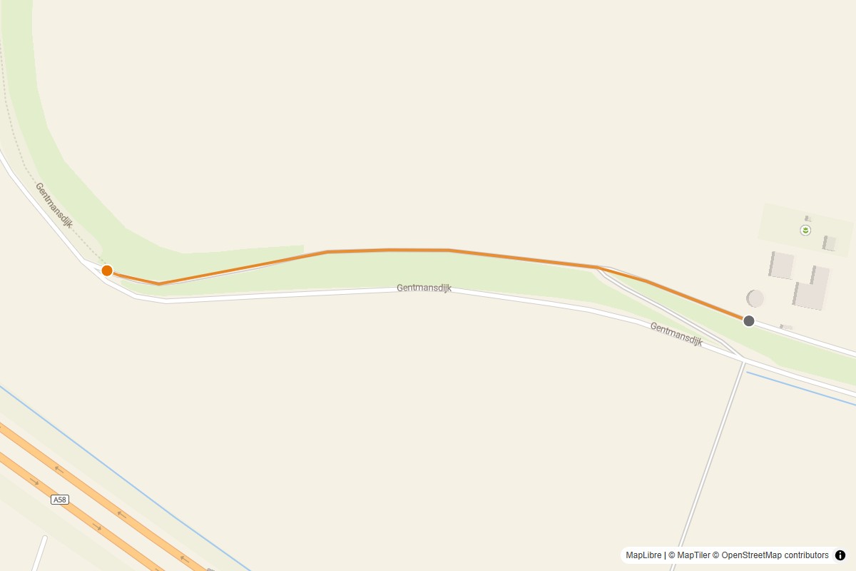 Overzichtskaart van de gravelroute #10 Gravelstrook Gentmansdijk bij Krabbendijke