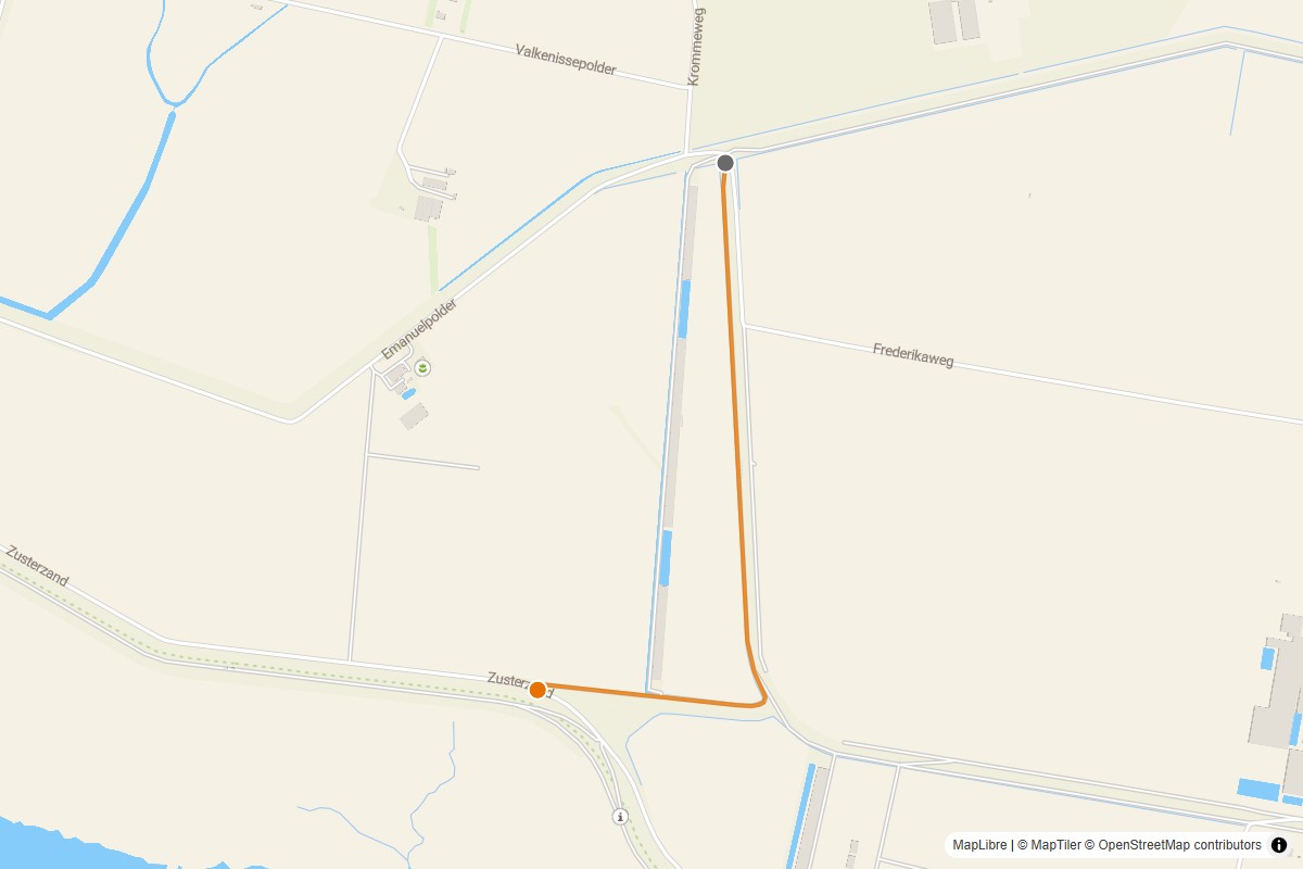 Overzichtskaart van de gravelroute #12 Gravelstrook Zusterzand bij Waarde