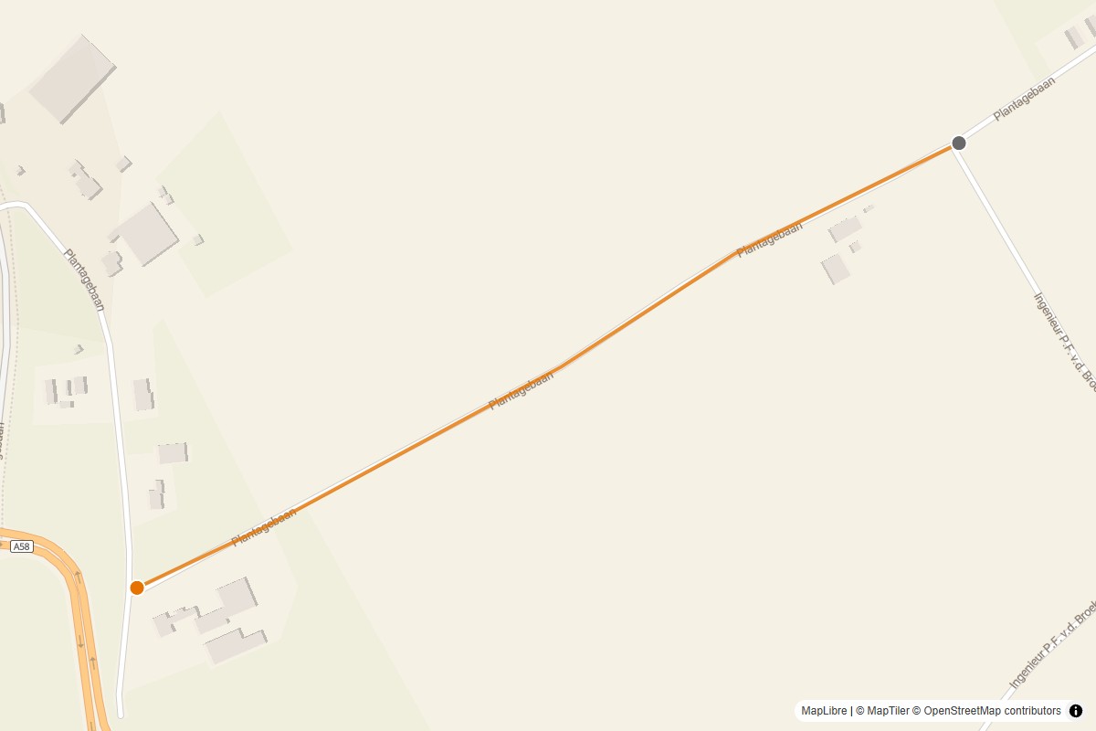 Overzichtskaart van de gravelroute #131 Gravelstrook Plantagebaan bij Wouw