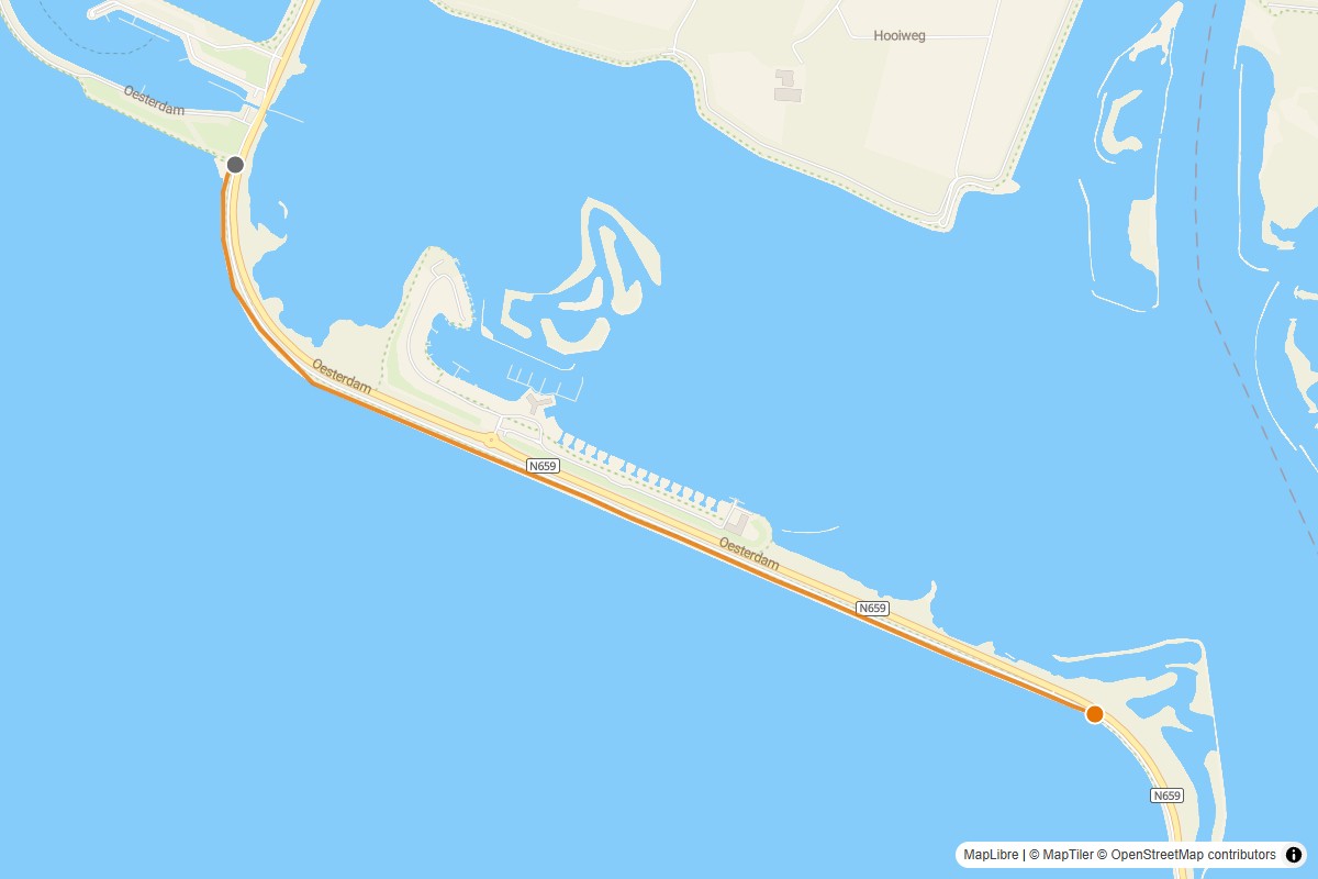 Overzichtskaart van de gravelroute #14 Gravelstrook Oesterdam bij Tholen