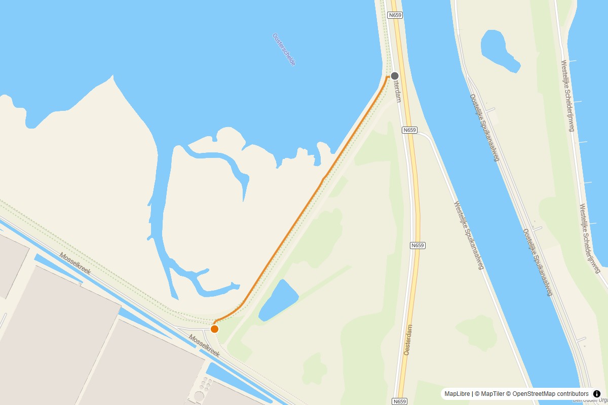 Overzichtskaart van de gravelroute #15 Gravelstrook afsnijden vanaf de Oesterdam bij Rilland