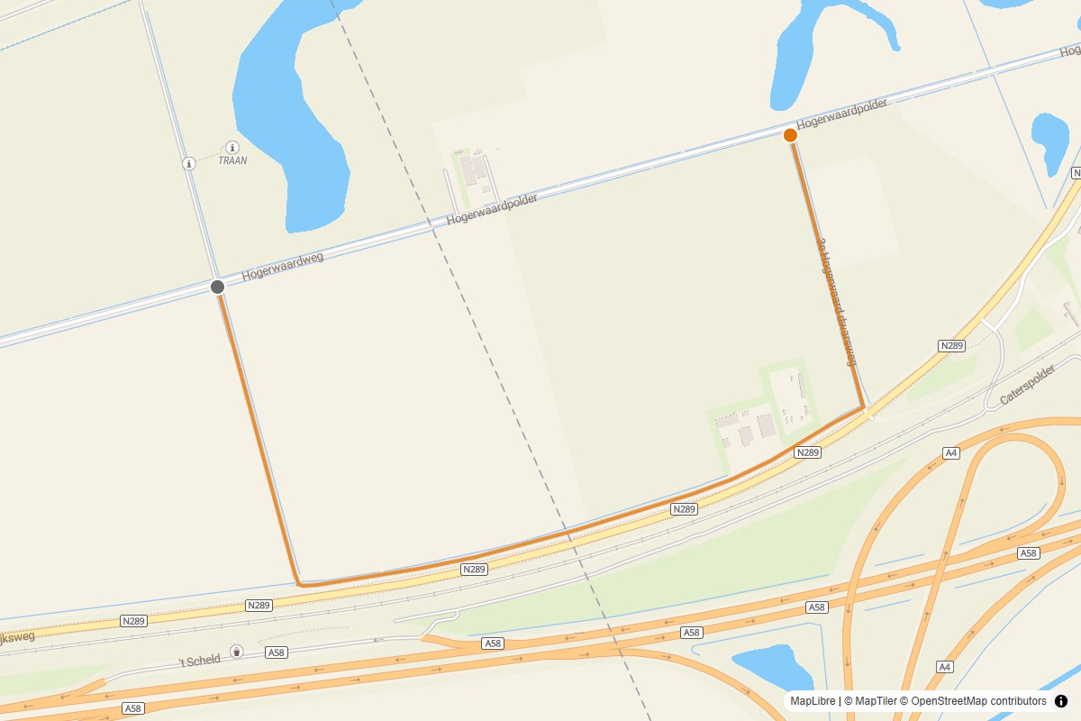 Overzichtskaart van de gravelroute #20 Gravelstrook Hogerwaard Dwarsweg bij Woensdrecht