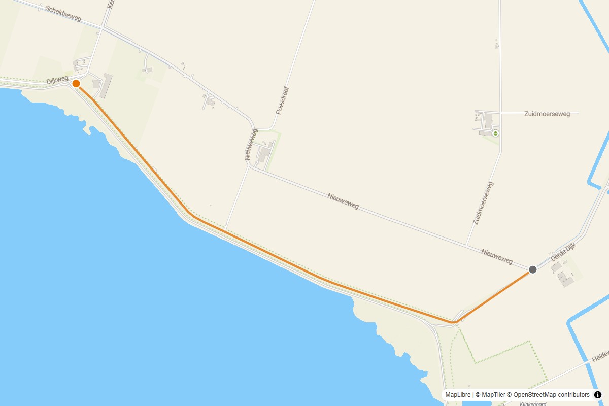 Overzichtskaart van de gravelroute #30 Kerkweg Gravelstrook bij Stavenisse