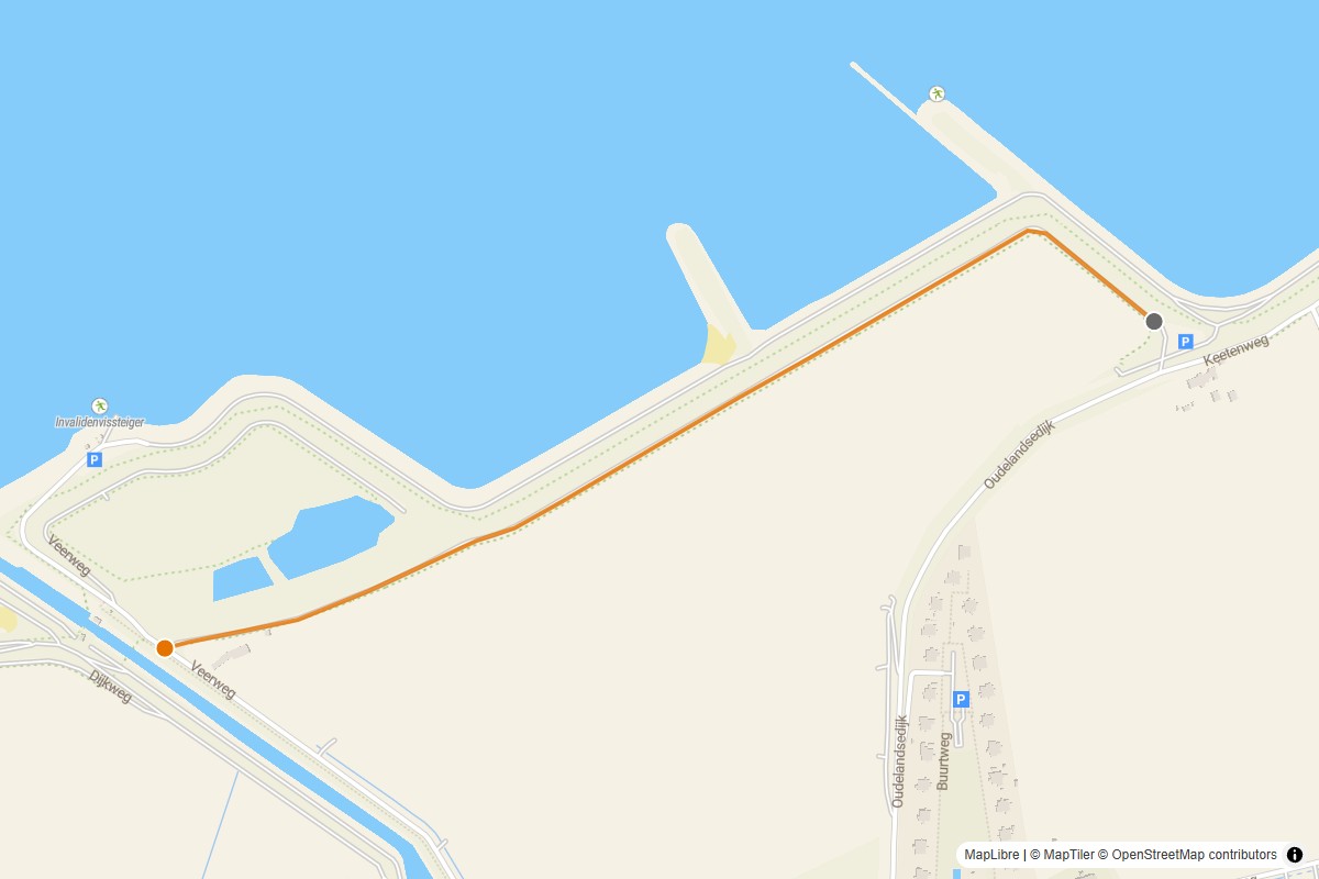 Overzichtskaart van de gravelroute #33 Gravelstrook Veerweg bij Stavenisse