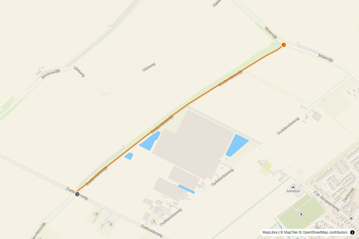 Overzichtskaart van de gravelroute #37 Gravelstrook Bredenvlietsedijk bij Sint Annaland