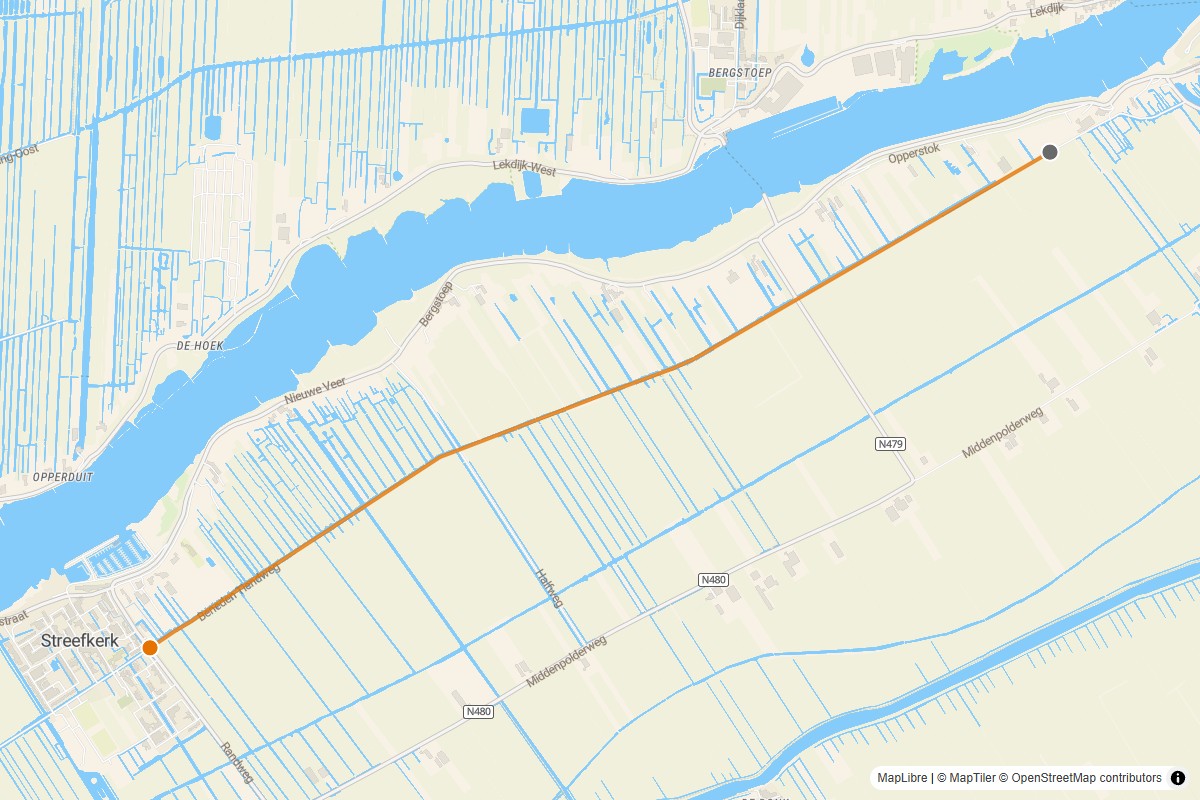 Overzichtskaart van de gravelroute #50 Gravelstrook Beneden Tiendweg bij Streefkerk