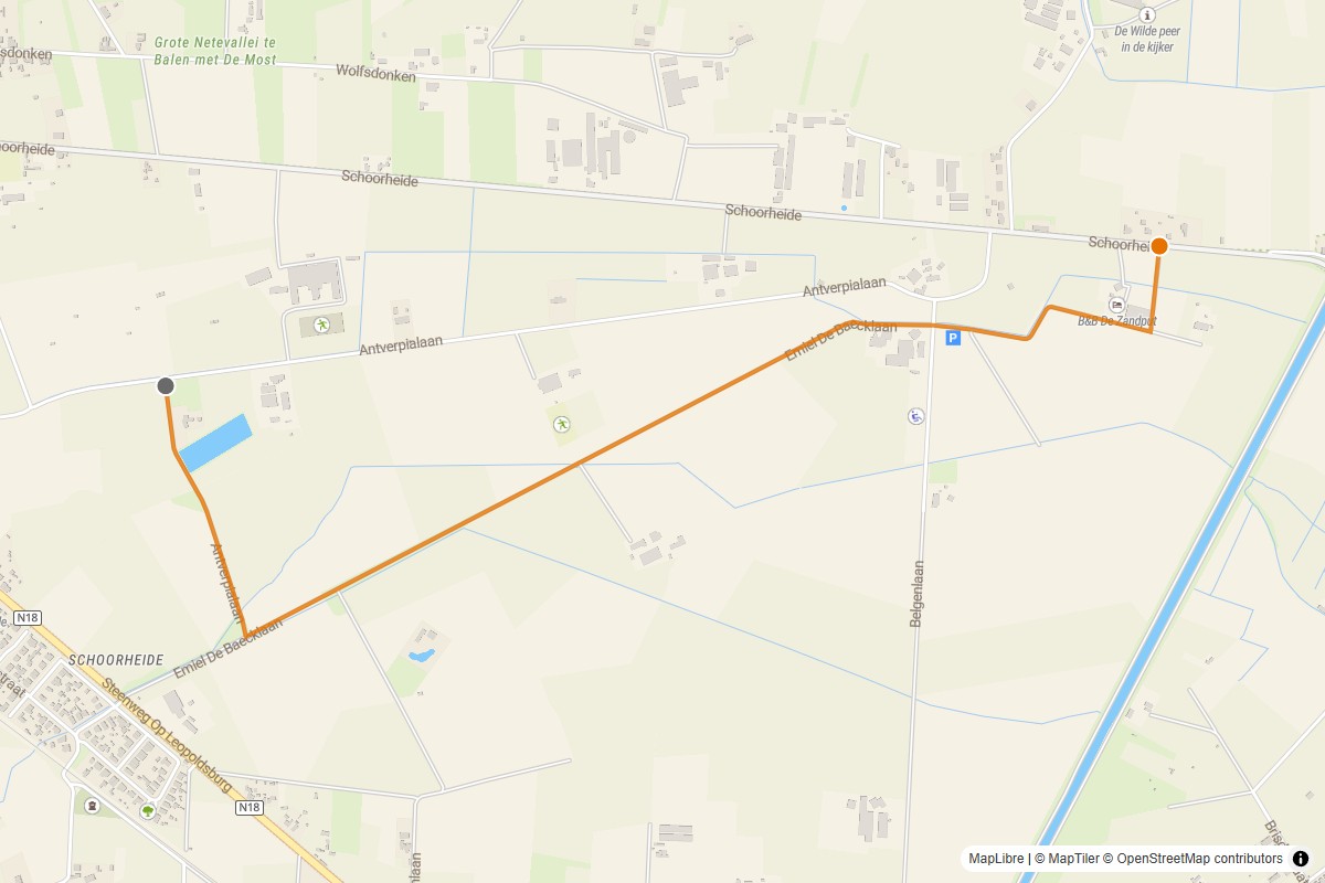 Overzichtskaart van de gravelroute #52 Gravelstrook Emiel De Baecklaan bij Balen