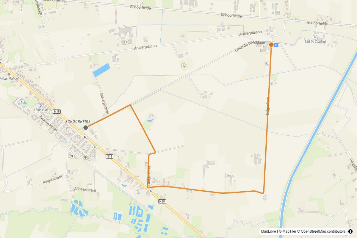 Overzichtskaart van de gravelroute #55 Gravelstrook Belgenlaan @ Beat the barn bij Balen