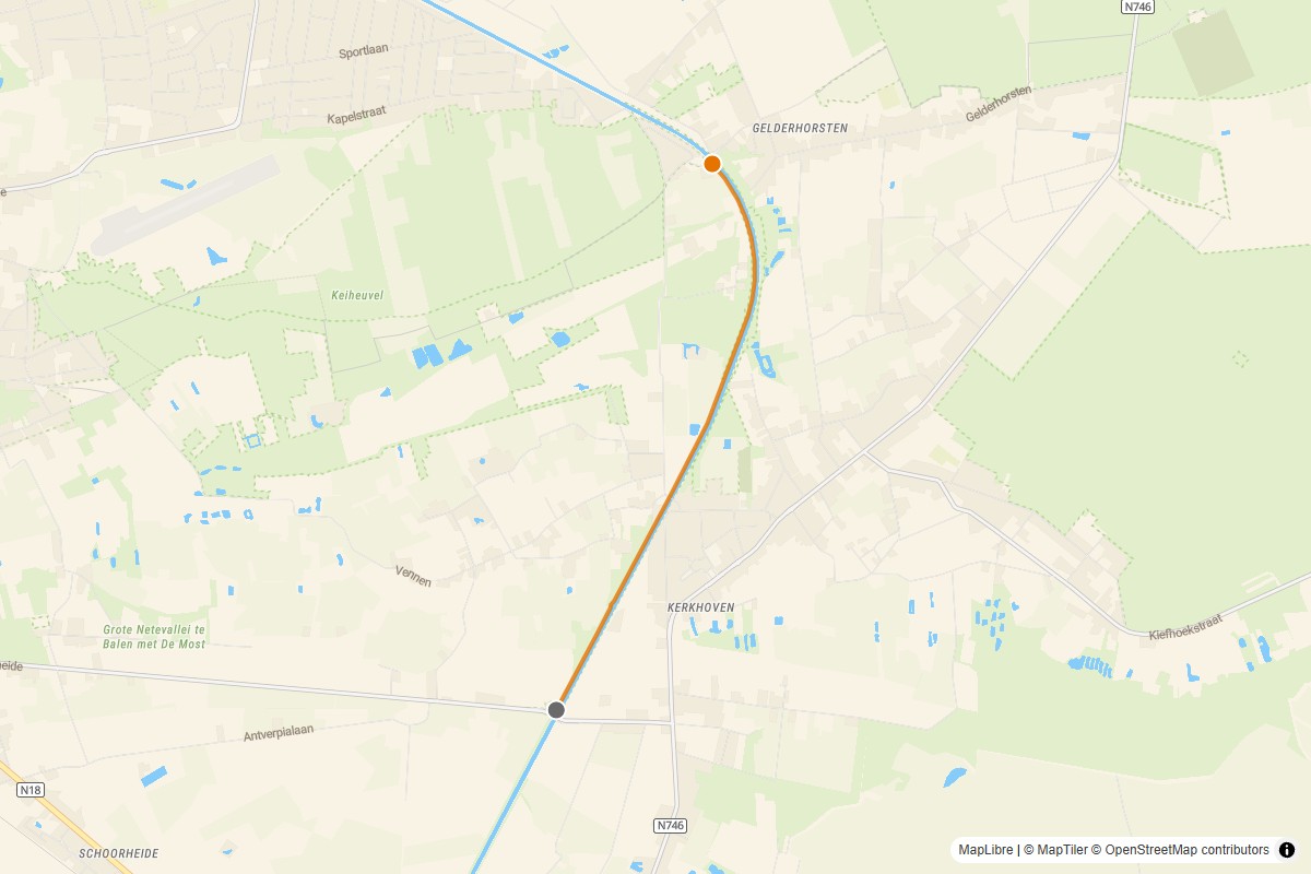 Overzichtskaart van de gravelroute #58 Gravelstrook Kanaal Kerkhoven bij Lommel