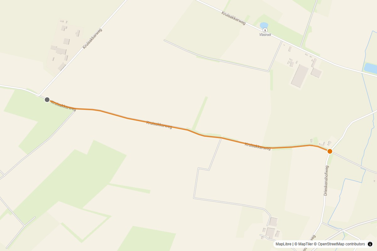 Overzichtskaart van de gravelroute #61 Gravelstrook Kruisakkerweg bij Peer