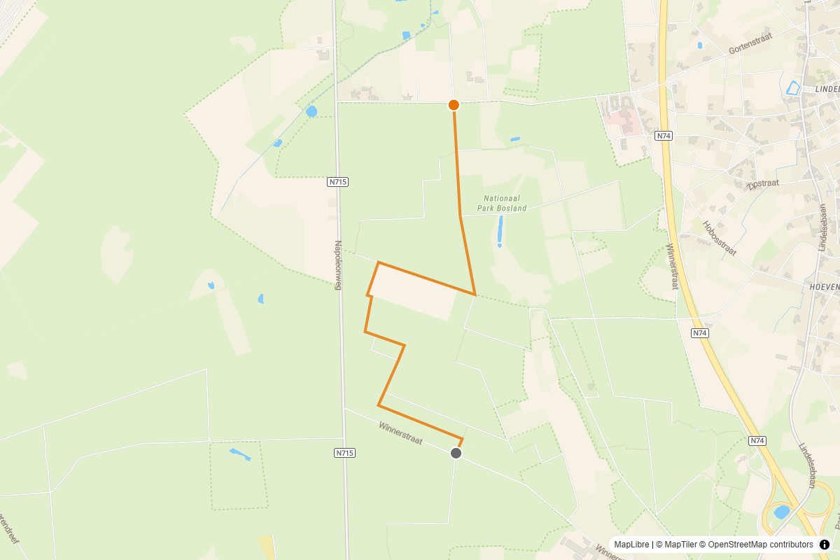 Overzichtskaart van de gravelroute #64 Gravelstrook Napoleonweg bij Pelt