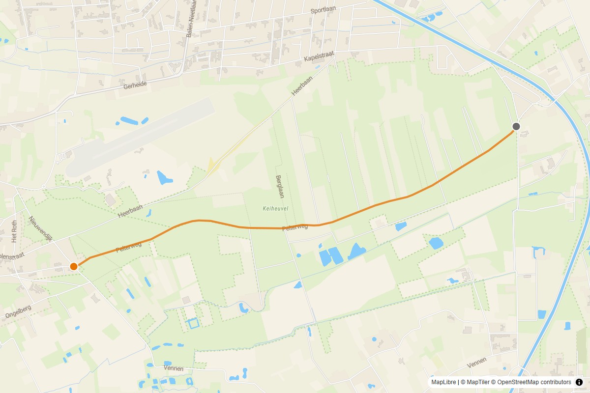 Overzichtskaart van de gravelroute #65 Gravelstrook Pelterweg Keiheuvel bij Balen