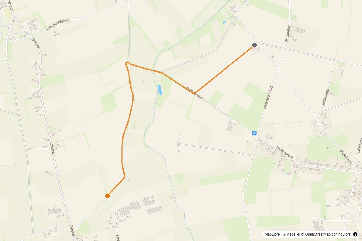 Overzichtskaart van de gravelroute #66 Gravelstrook Raffistraat bij Peer