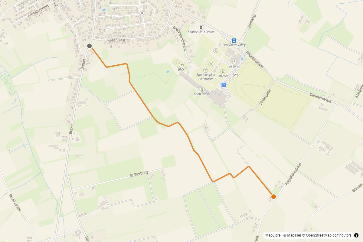 Overzichtskaart van de gravelroute #67 Gravelstrook Veldkapel Kraanberg bij Peer