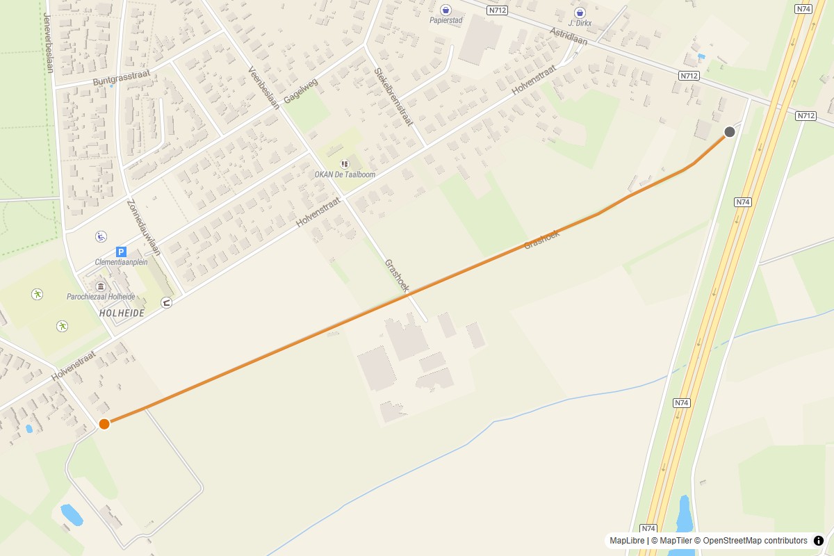 Overzichtskaart van de gravelroute #74 Gravelstrook Grashoek bij Pelt