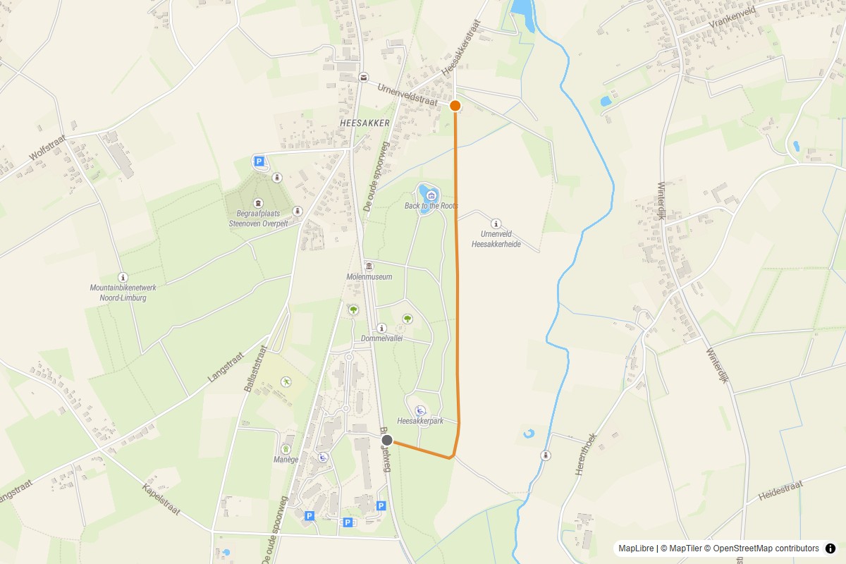 Overzichtskaart van de gravelroute #78 Gravelstrook Urneveldstraat bij Pelt