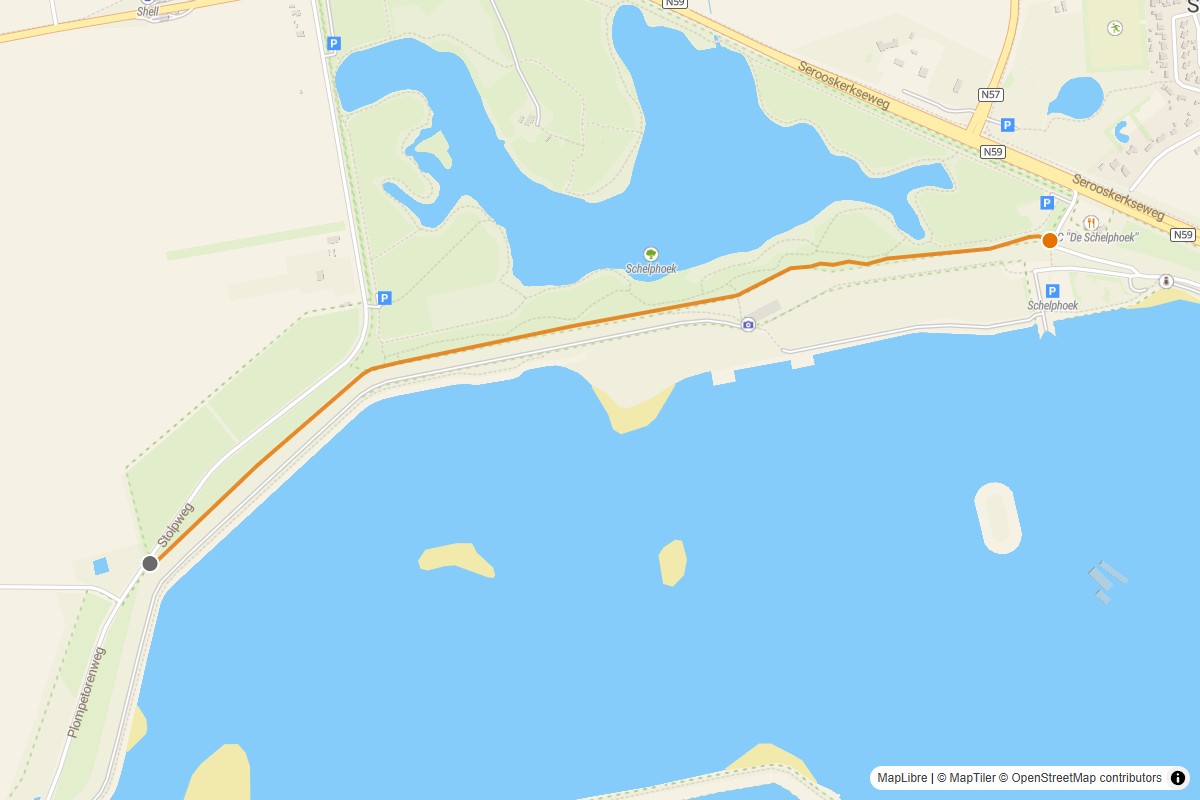 Overzichtskaart van de gravelroute #81 Gravelstrook Schelphoek Schelpenpad bij Serooskerke