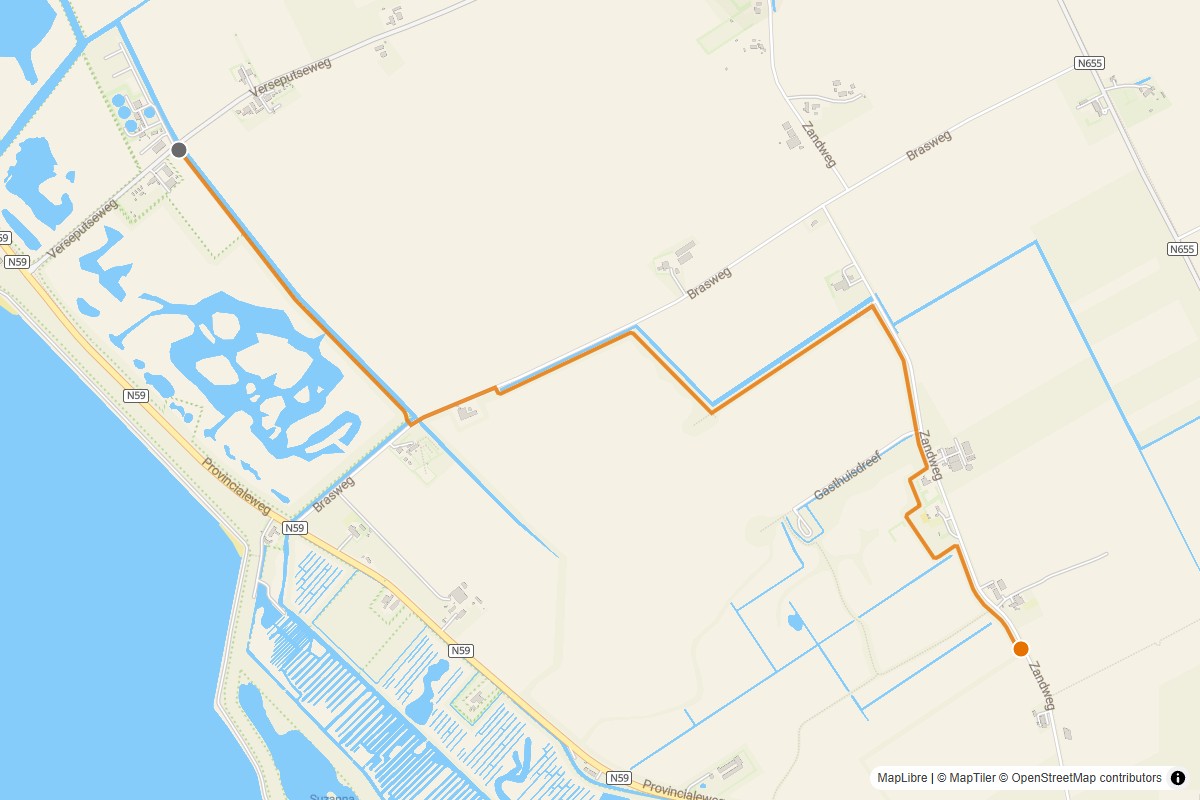 Overzichtskaart van de gravelroute #83 Gravelstrook Zandweg naar RWZI bij Zierikzee