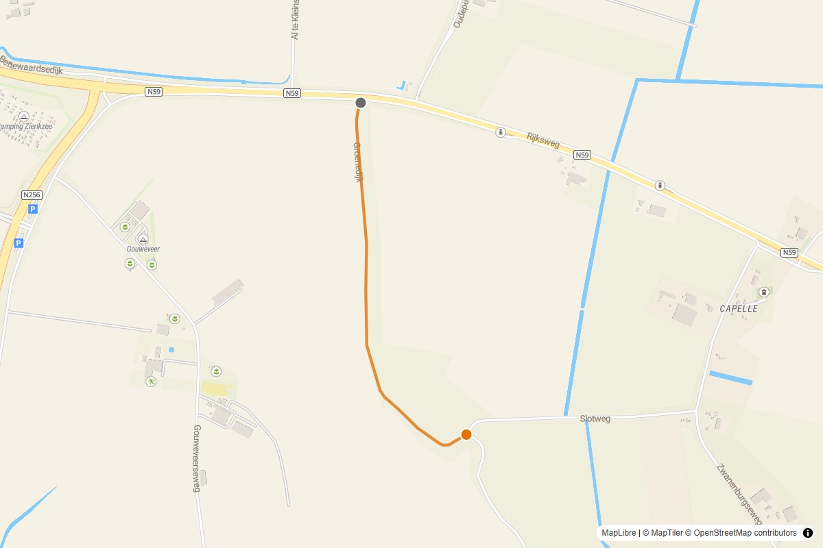 Overzichtskaart van de gravelroute #84 Gravelstrook Groenedijk bij Zierikzee