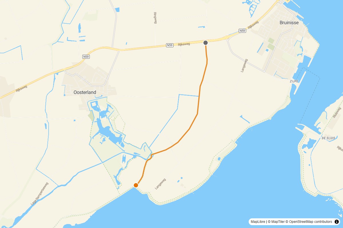 Overzichtskaart van de gravelroute #85 Gravelstrook Grasdijk naar de flitspaal bij Oosterland