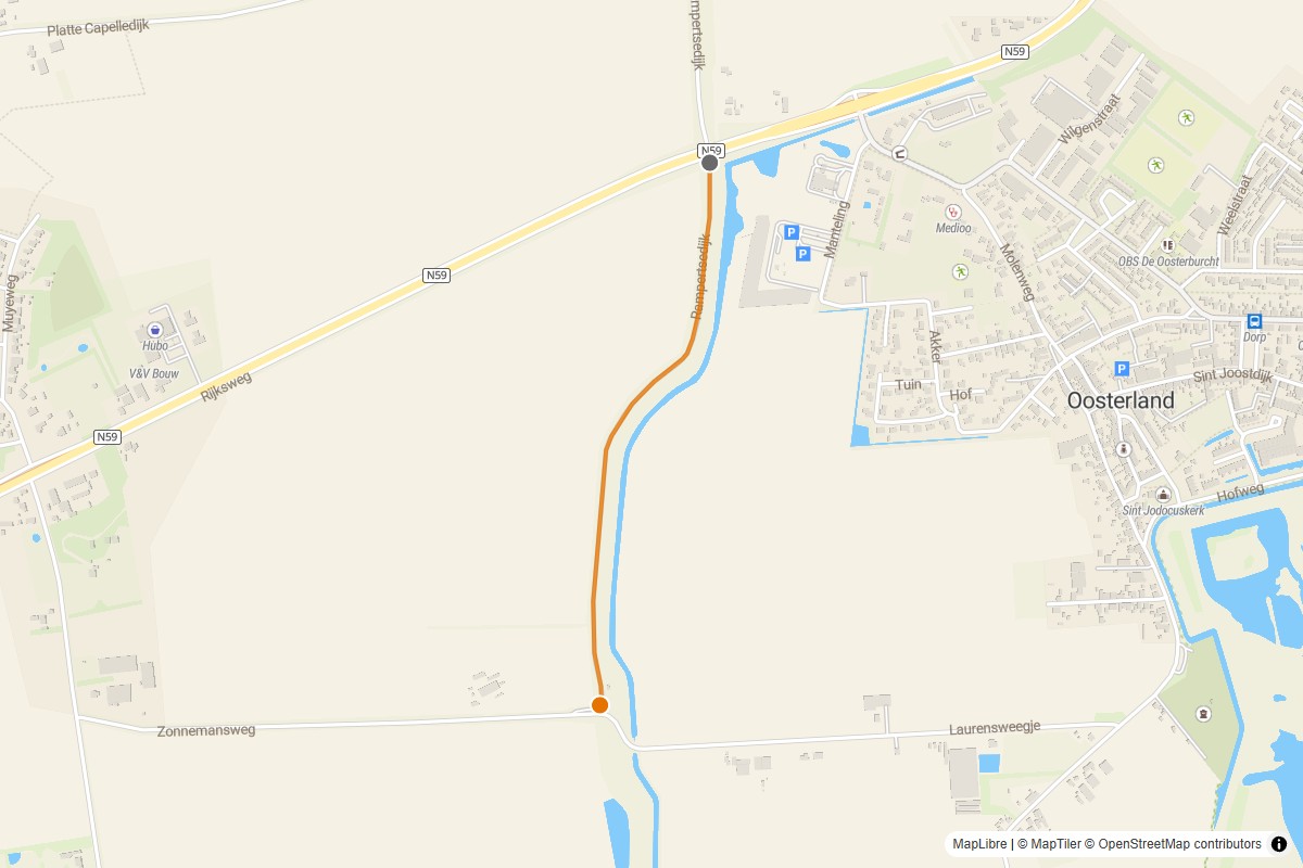 Overzichtskaart van de gravelroute #86 Gravelstrook Paardendijk bij Oosterland